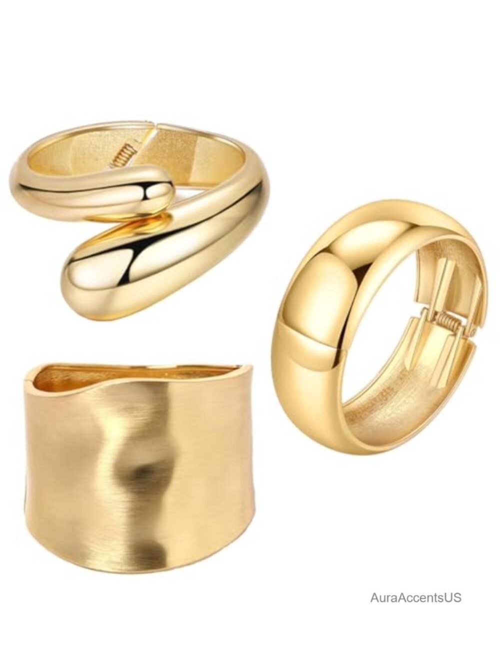 Chunky Hammered Cuff Bracelet Set Open Bangle Wide Zinc Alloy Women's Jewelry